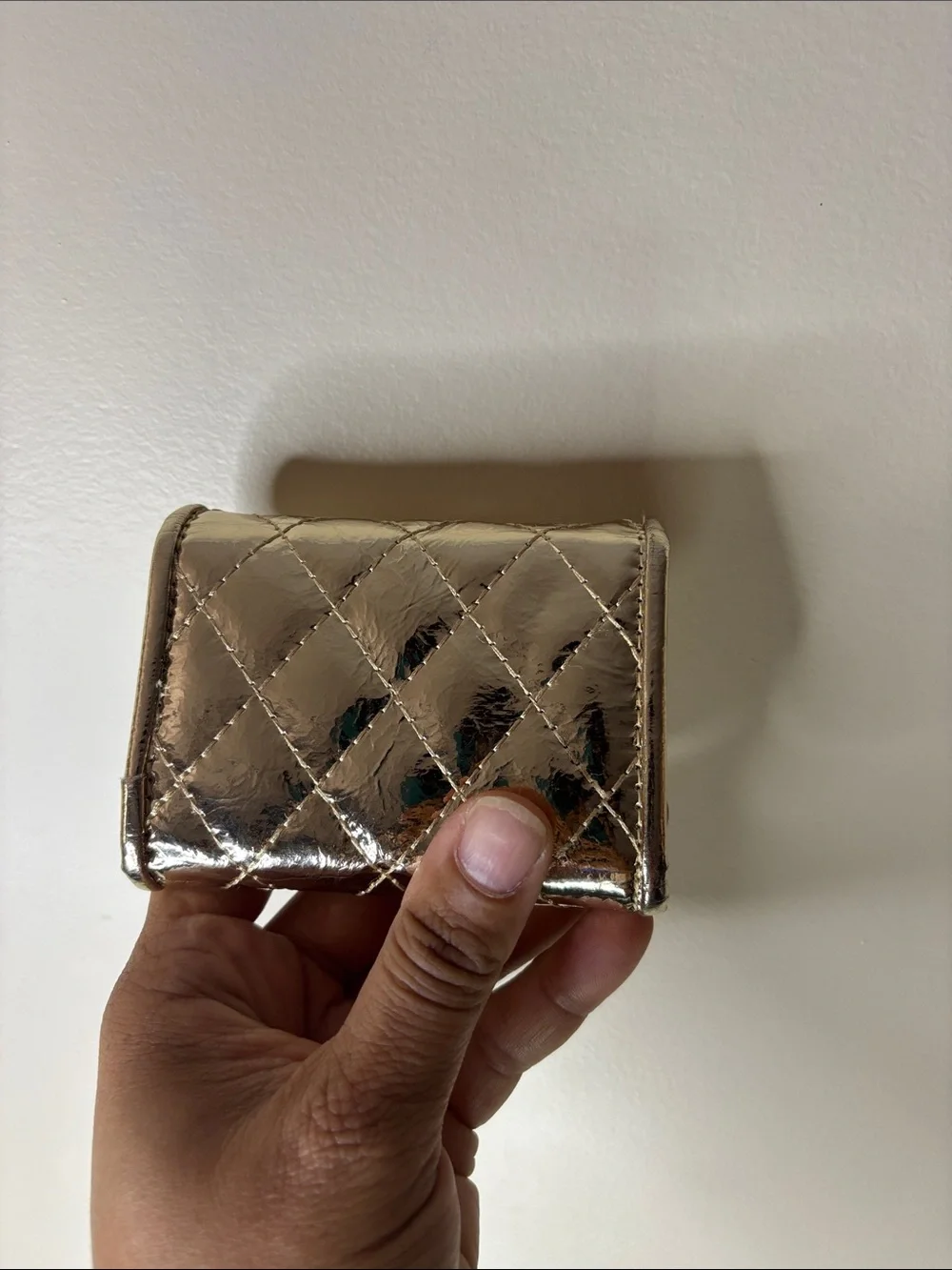 Quilted Metallic Mini Wallet in Gold
